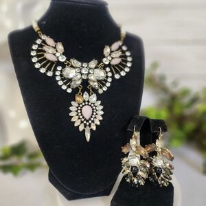 Statement Rope Rhinestone Floral Necklace Earrings Set